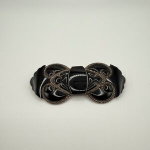 Vintage Art Deco Sterling Silver 925 Marcasite Black Onyx Bow Brooch Pin